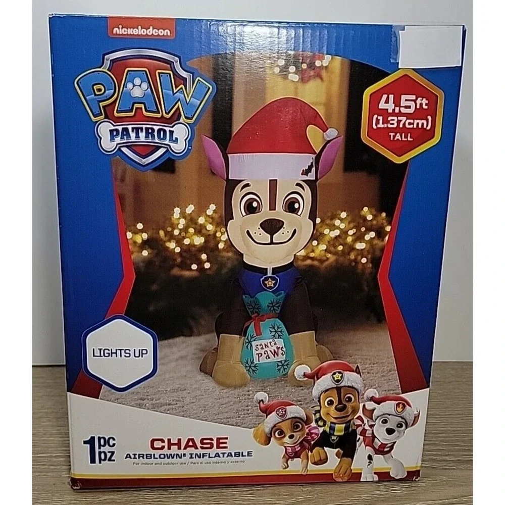Gemmy 4.5' Airblown Paw Patrol Christmas Chase w‎ Santa Paws Sack Lights up NIB